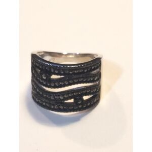 Genuine Marcasite Sterling Silver Wide Band Ring Size 8